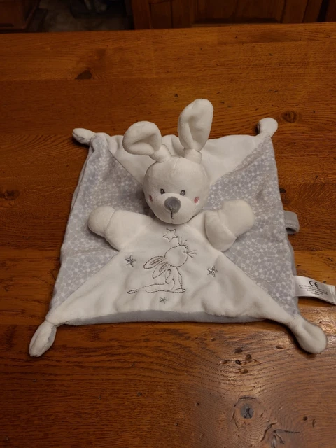 doudou plat lapin blanc gris étoiles grises argentées SIMBA TOYS ÉTAT NEUF