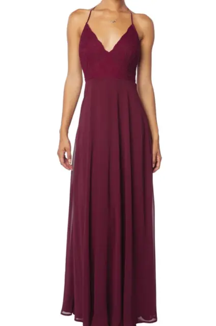 New Sample Bill Levkoff Burgundy Dress Lace Bodice Chiffon A-Line Gown Size 8