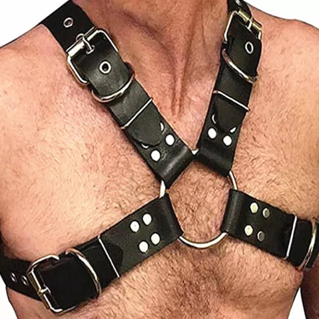 Black Leather Bondage Male Costume Men Body Chest Harness Strap Belts*DY