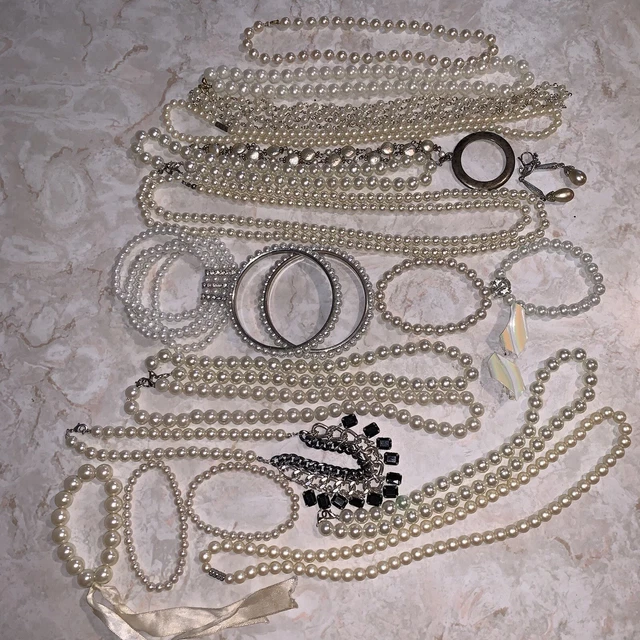 Lot Of Vintage Now Jewelry For Crafts Repair Re Purpose Faux Pearls 1LB +