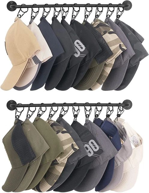 Hat Rack for Wall Baseball Cap Organizer Holder with 20 Clips Modern Metal Hat S