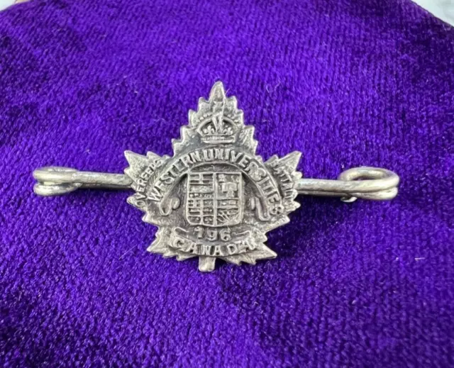 WW1 Canada 196 Battalion Western Universities Sterling Sweetheart Pin Badge NR