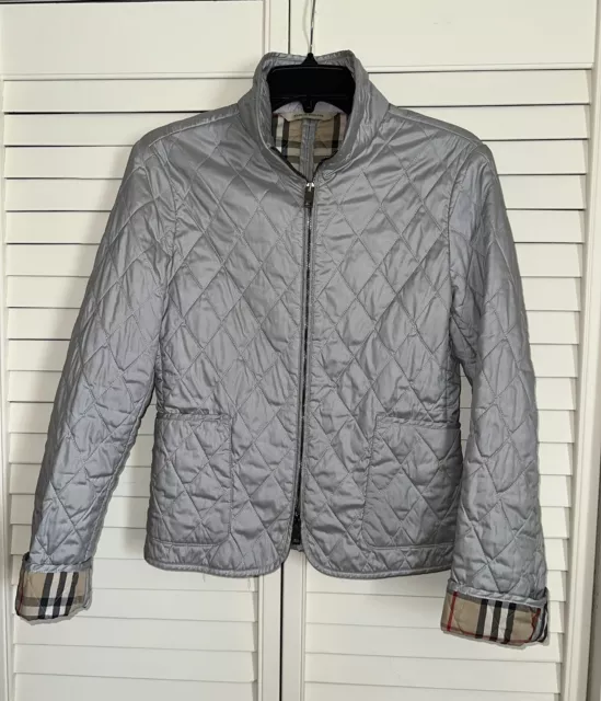 BURBERRY LONDON NOVA CHECK LINED QUILTED JACKET SIZE S Silver