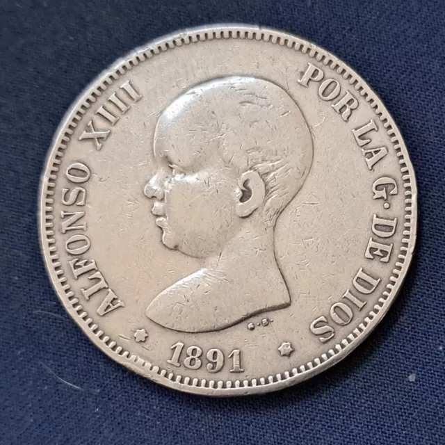 5 pesetas de plata año 1891, Alfonso XIII, PG M