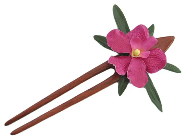 Tiki ORCHIDEEN Blüten HAARNADEL-SCHMUCK Retro VINAGE Tessa Magenta Rockabilly 2