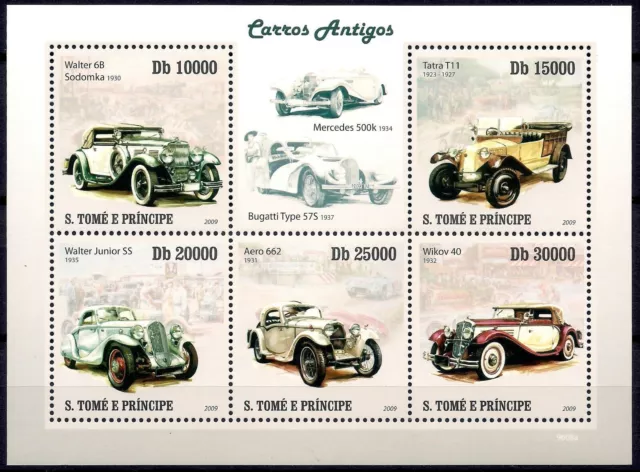 Sao Tome 2009 Vintage Cars Mercedes Bugatti Transport sheet MNH