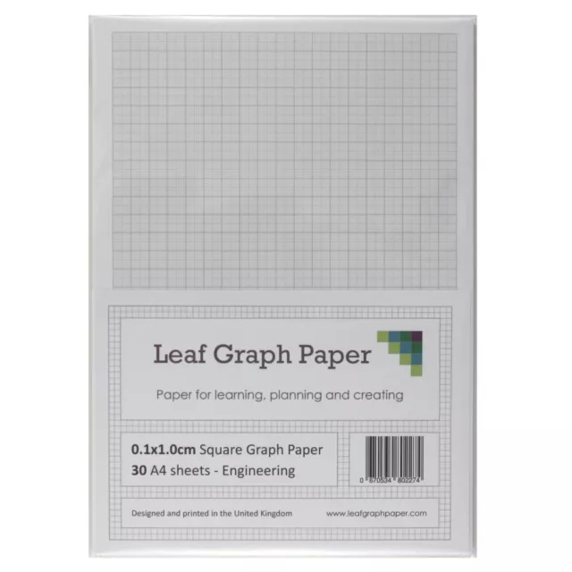 A4 Graphpapier 1 mm 0,1 cm quadratische Technik, 30 lose Blattblätter, graues Gitter