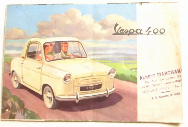 1958 Dépliant publicitaire VESPA 400 Société ACMA Tampon du revendeur à MOULINS