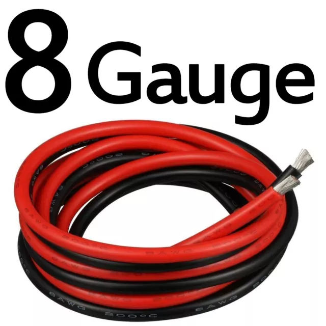 8 Gauge Stranded Copper Wire 3 FT Red and 3FT Black Flexible Silicone Rubber ...