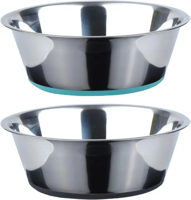 Dog Bowls for Large Dogs Dog Water Bowl Cat Feeding & Watering Supplies 2 Stainless Steel with No Spill Non-Skid Silicone Rubber Raised Food Catcher