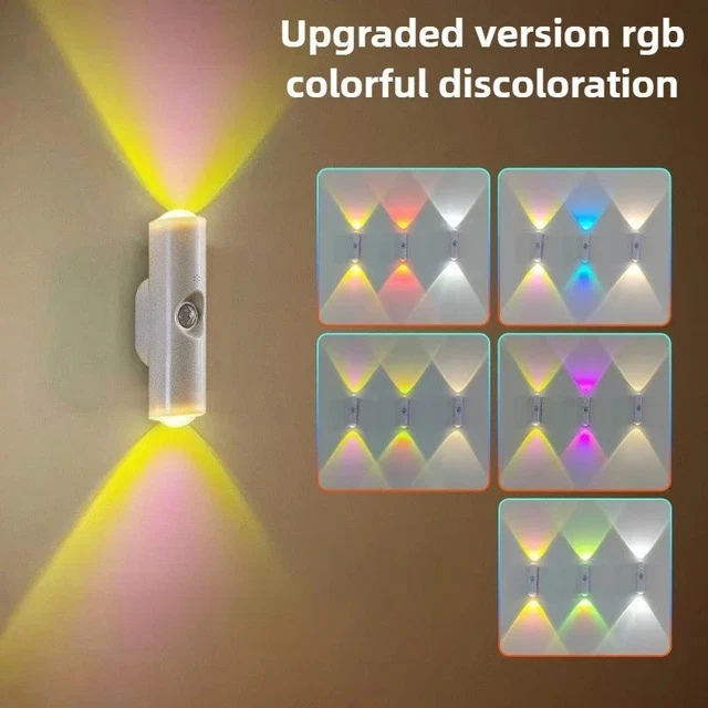 USB RECHARGEABLE RGB LED Night Light Motion Sensor Wall Lamp Magnetic ...
