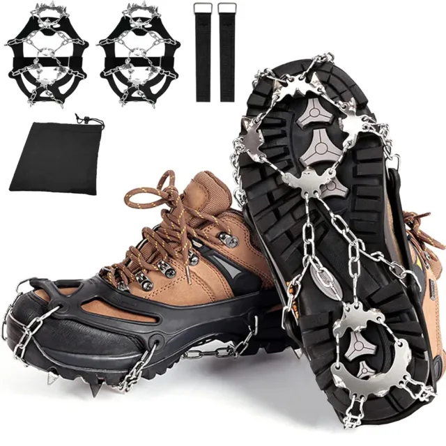 19 Teeth Ice Snow Anti-Slip Grippers For Boots Shoes Grips Spikes Crampons UK