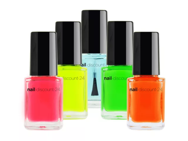 Neon Nagellack 5er SPAR Set Nail Polish + Top Coat Versiegler Hochglanz Haltbar