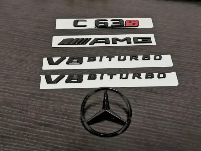 Gloss Black C63S AMG V8 BITURBO Star PACKAGE Trunk Emblem Badge C63 Sedan W205