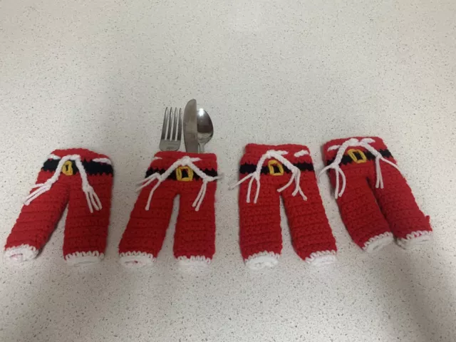 Christmas Santa Pants Cutlery Silverware Holders. New Set of Four Handmade