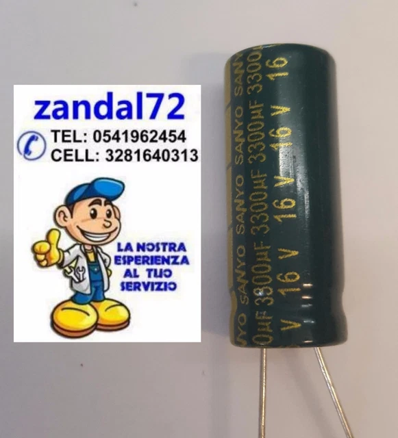 CONDENSATORE  ELETTROLITICO VERTICALE 3300uF 16V 16VOLT 105° 10x25 PASSO 5mm