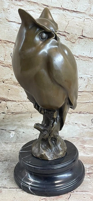 Escultura Estatua Caliente Reparto Bronce Firmado Búho Art Déco Estilo Wildlife
