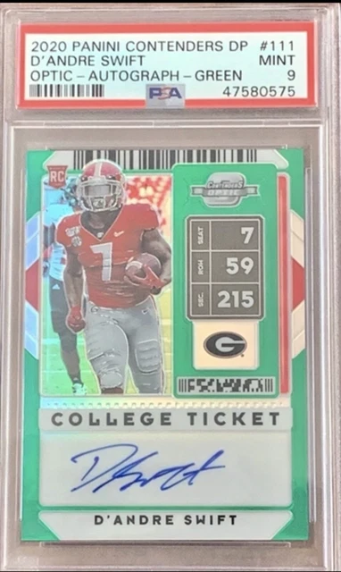 2020 Contenders Optic D'andre Swift Rookie On Card Auto Green 1/5 PSA 9 POP 1 RC