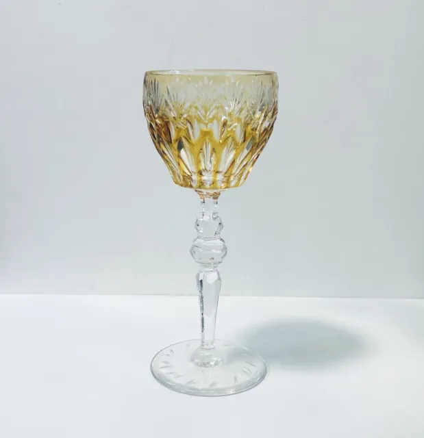 1 German Bohemian Amber Yellow Cut To Clear Crystal Wine Glass