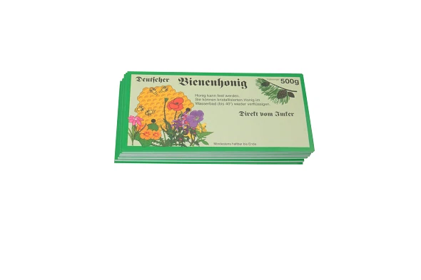 Honig Etikett Gummiert nassklebend, grün, 500 g Honigglas, 100 Stück, 12 x 6 cm