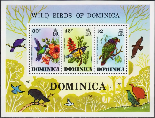 Dominica 1976 Birds Hummingbirds Bananaquit Imperial Parrot Wildlife m/s MNH