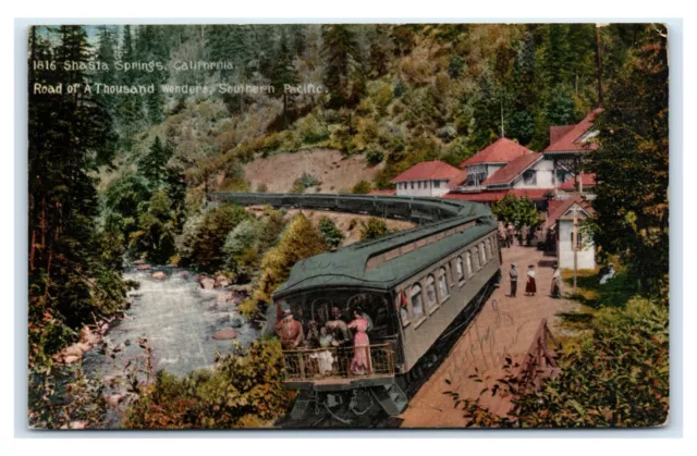 Postcard Shasta Springs CA, Road of a Thousand Wonders, Southern Pacific RR T6