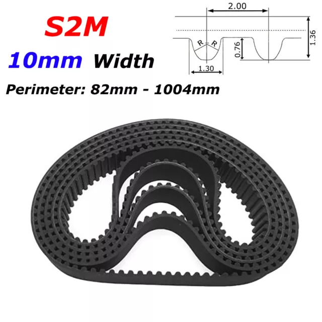 S2M Zahnriemen Geschlossen 10mm Breit für 3D Drucker RepRap CNC Riemen 82~1004mm