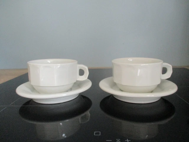 2 grandes tasses Soucoupes bistrot en porcelaine blanche, Pillivuyt vintage N°1 2