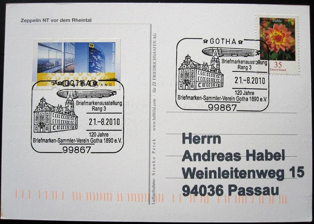 Bund BRD AK Zeppelin NT SST Gotha Briefmarkenausstellung 2010
