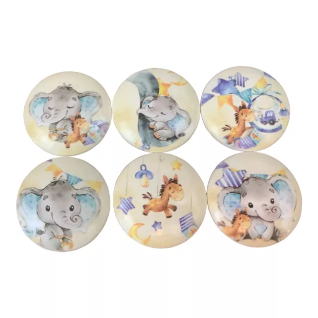 Set of 6 Elephant Nursery Babies Room Wood Cabinet Knobs