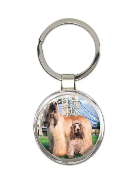 Gift Keychain : Dogs Afghan Hound Cocker Spaniel London Tower Bridge England UK