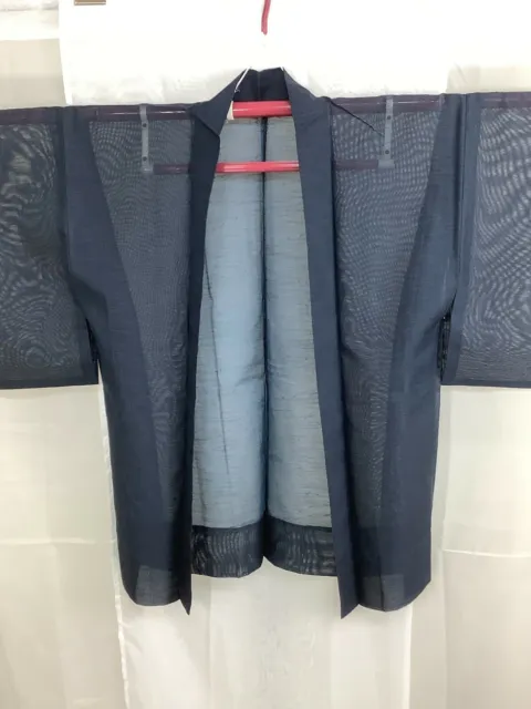 Japanese Vintage Kimono Haori Jacket Navy blue See-through Height 32.67inch used