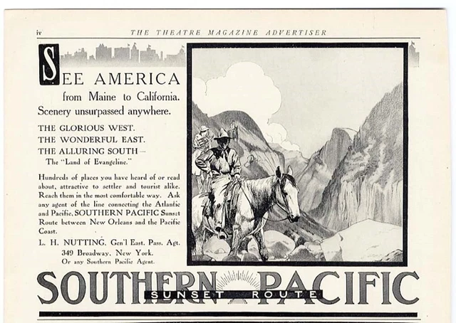 SOUTHERN PACIFIC Train Sunset Route Ad 1907 Cowboys Horse Riding