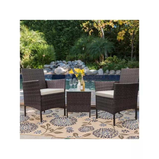 Lacoo 3 Pieces Outdoor Patio Furniture PE Rattan Wicker Table and Chairs Set Bar