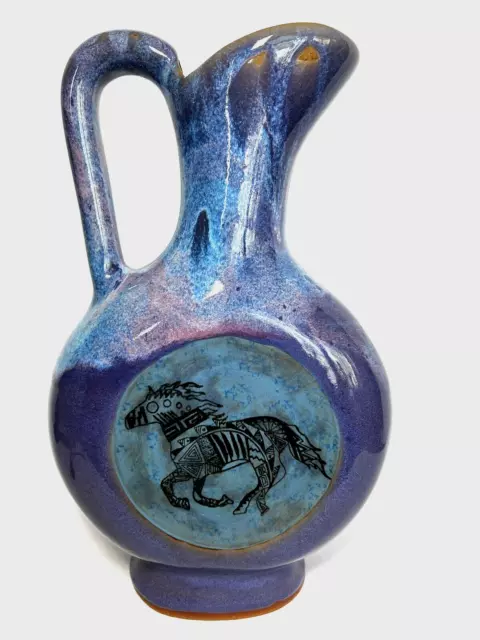 Always Azul Pottery Running Horse Pitcher Purple & Blue 12.75" Tall Made in USA