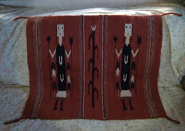 Vintage Native American Navajo Yei Rug Wall Rug Navajo Corn Figures 31" x 27"