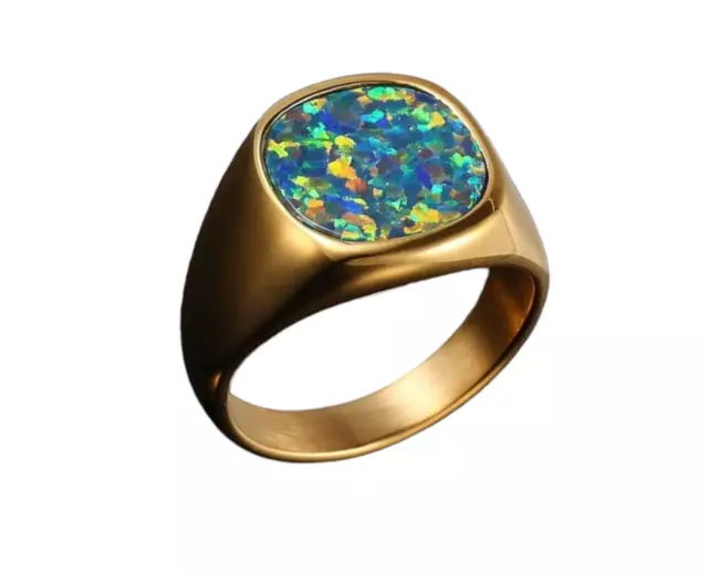 Mens Ring Opal Gold Ring - Pinky Ring Men - Green Opal Ring - Large Signet Ring