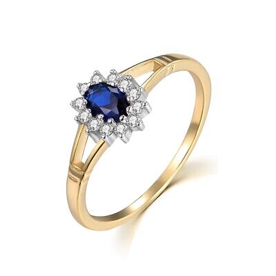 Ladies 9 Carat Gold on Sterling 925 Silver Blue and White Sapphire Cluster Ring 2