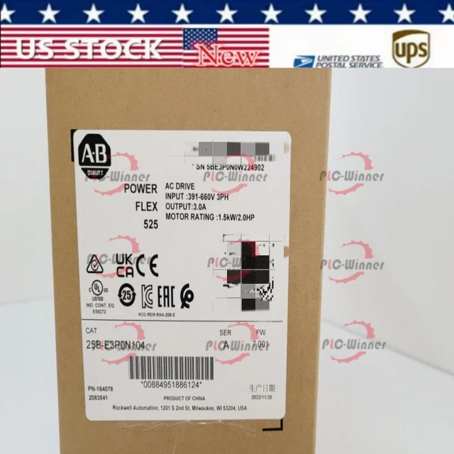 25B-E3P0N104 Allen Bradley PowerFlex 525 AC Drive, 600V 3A 2HP  SURPLUS