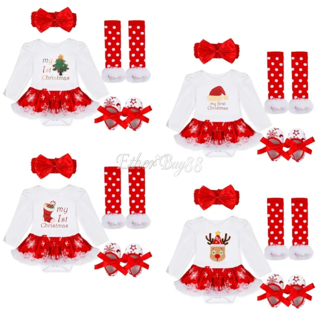 Infant Christmas Outfits Girls Baby First Xmas Party Romper Tutu Dress Clothes