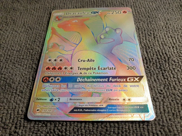 CARTE POKÉMON DRACAUFEU GX FA Rainbow 150/147 S&L Ombres Ardentes Light