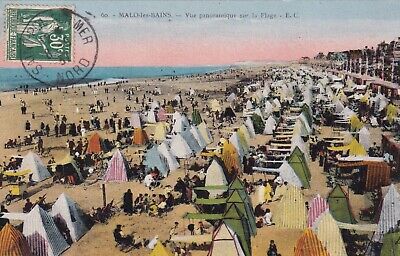 Carte postale ancienne postcard MALO-LES-BAINS 60 vue plage timbrée 1937