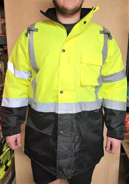 Hi Vis Class 3 Reflective High Visibility Waterproof Parka Safety Jacket