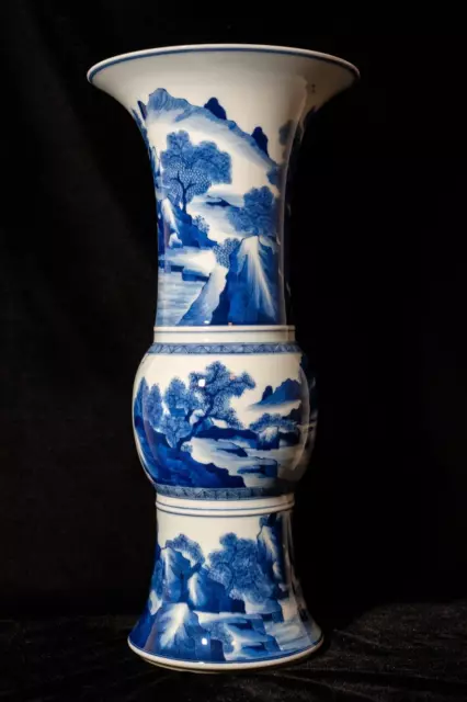 Large Chinese Blue And White Gu Vase with Fine Details