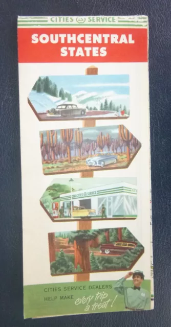 1954 Southcentral  United States road map Cities Service gas route 66 Texas Okla