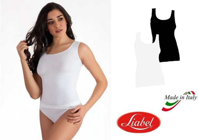 3 Canottiere LIABEL Donna Spalla Larga - Seamless In Microfibra, Bianco E Nero, Made In Italy - Foto 12