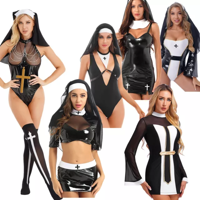 Costume da suora sexy donna cosplay minigonna bodycon abito festa di Halloween