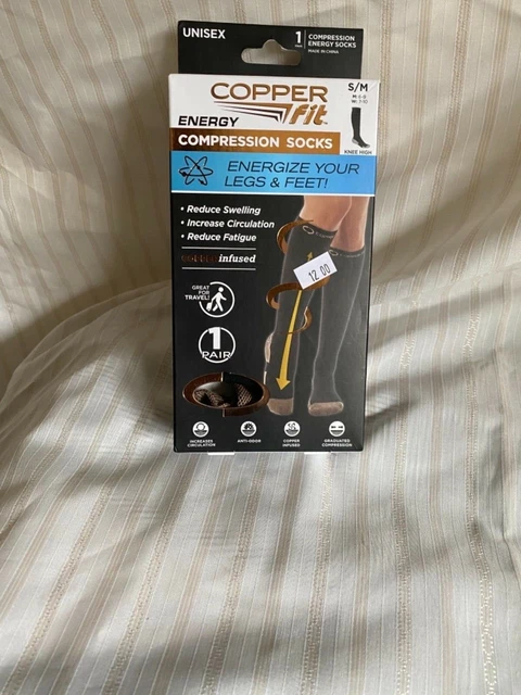 Copper Fit Energy Compression Socks Unisex M 6-9 W 7-10 Knee High Anti-Odor