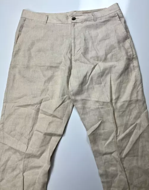 Tasso Elba Island Hawaiian Pants LINEN Flat Front Ivory Aloha Men's 34X32