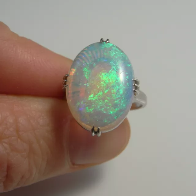 Fiery Australian Crystal Opal Ring Antique Art Deco Opal Ring Platinum Rainbow